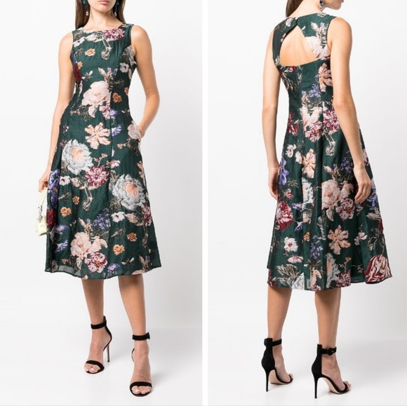 Marchesa Dresses & Skirts - Marchesa Notte Brocade Floral Fil Coupe Tea Length Gown Forest Green 8 NWT